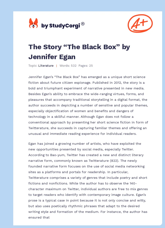 The Story “The Black Box” by Jennifer Egan. Page 1