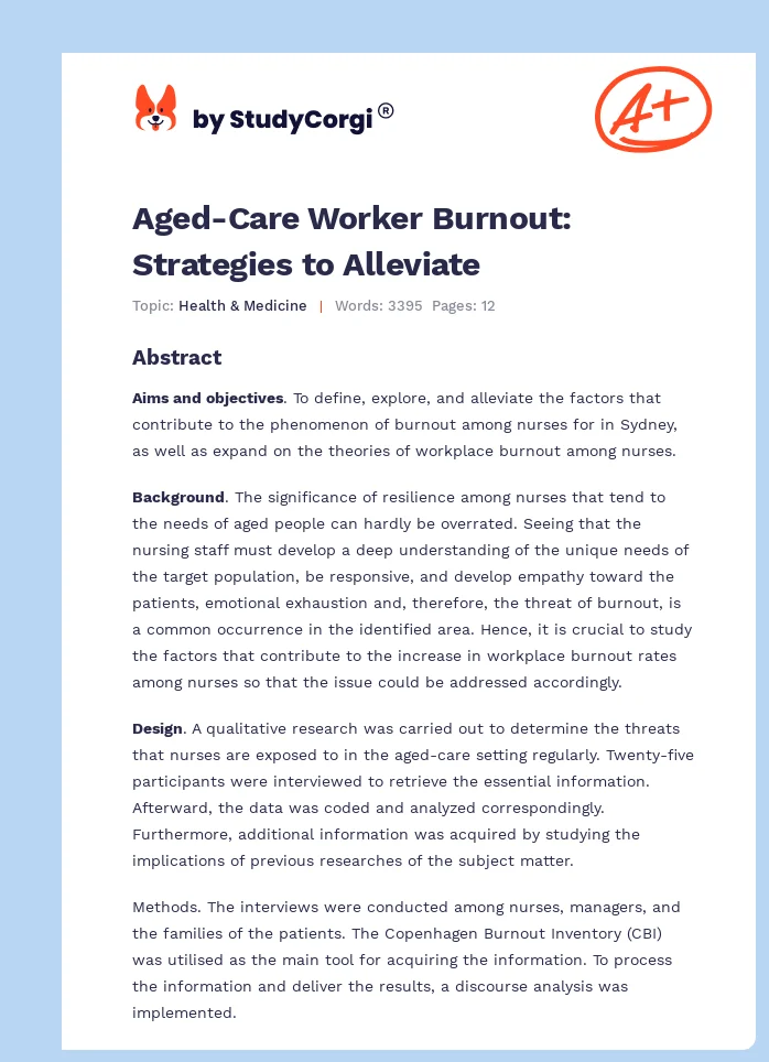 Aged-Care Worker Burnout: Strategies to Alleviate. Page 1