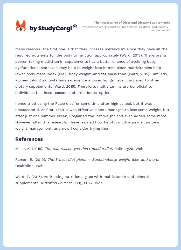 The Importance of Diets and Dietary Supplements. Page 2