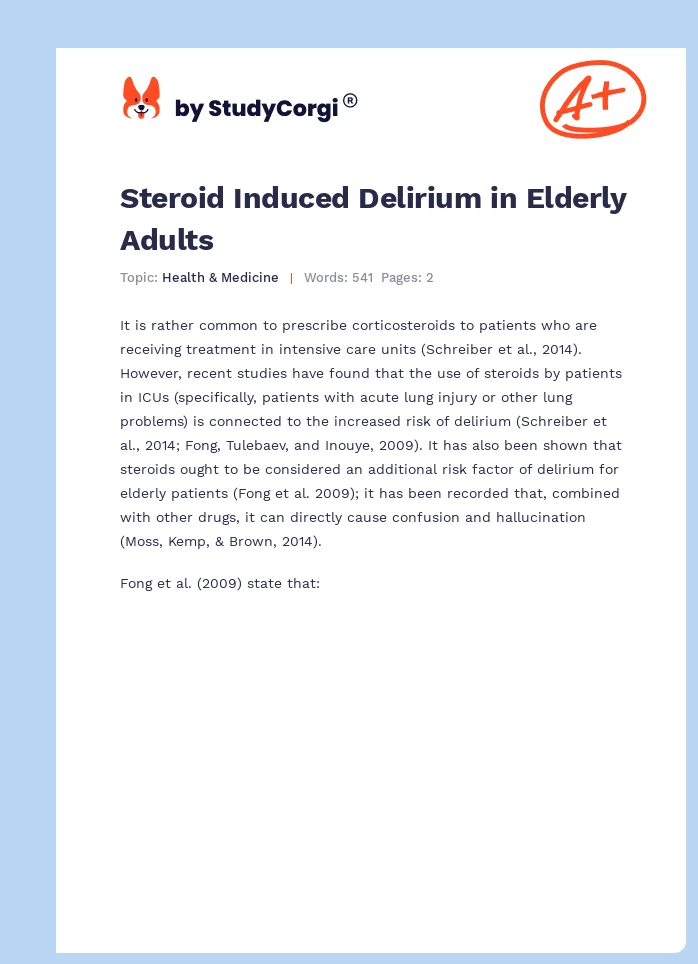 Steroid Induced Delirium in Elderly Adults. Page 1