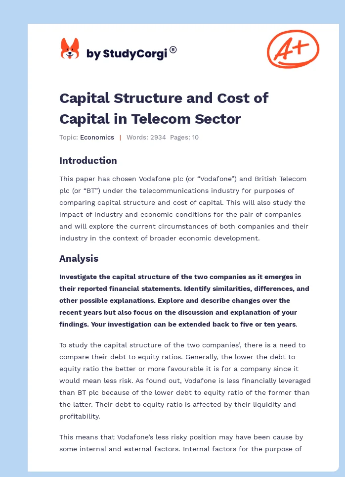 Capital Structure and Cost of Capital in Telecom Sector. Page 1