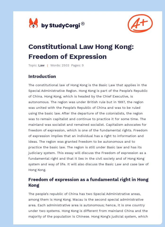 Constitutional Law Hong Kong: Freedom of Expression. Page 1