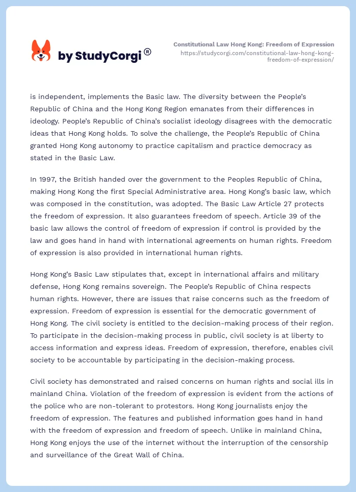 Constitutional Law Hong Kong: Freedom of Expression. Page 2