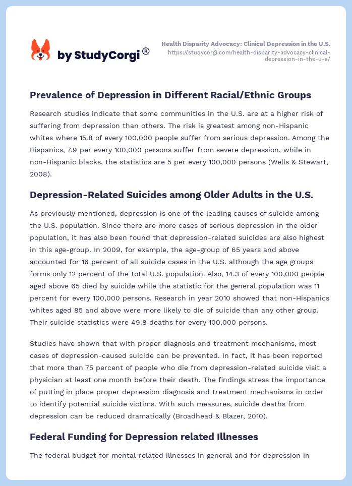 Health Disparity Advocacy: Clinical Depression in the U.S.. Page 2