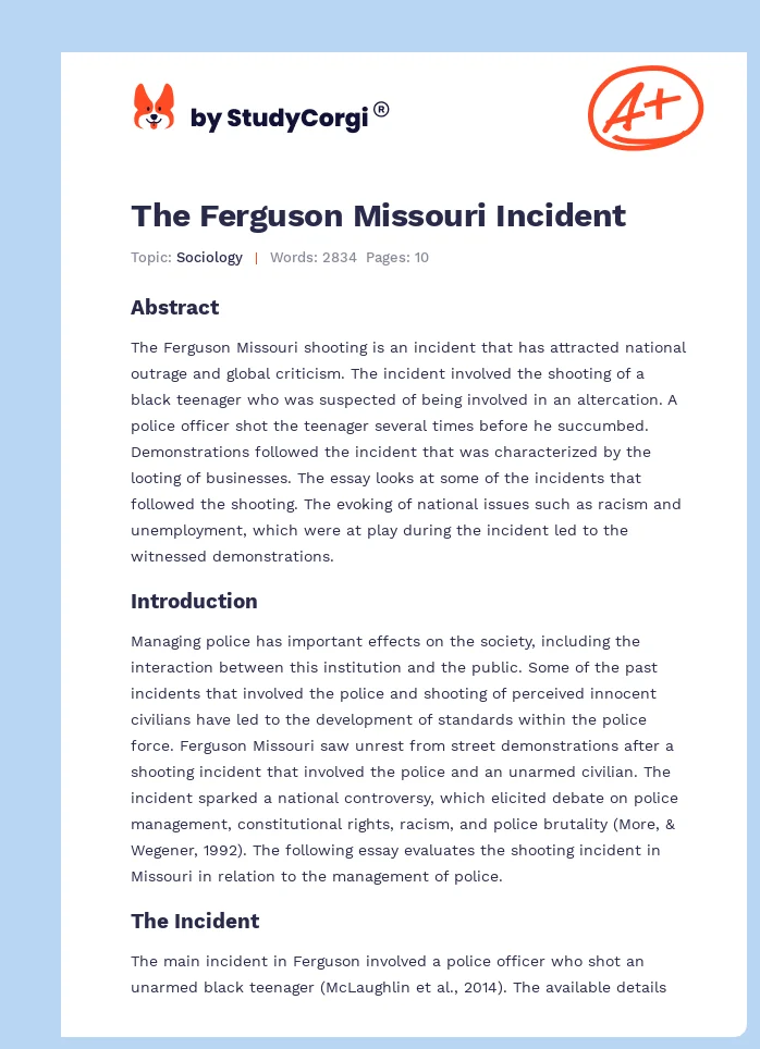 The Ferguson Missouri Incident. Page 1