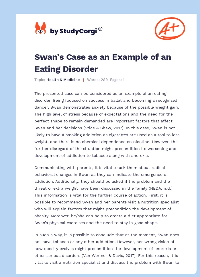 Swan’s Case as an Example of an Eating Disorder. Page 1