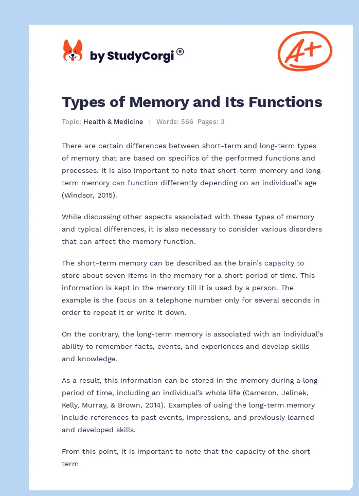 Types of Memory and Its Functions. Page 1