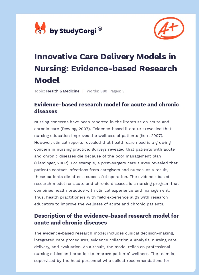 Innovative Care Delivery Models in Nursing: Evidence-based Research Model. Page 1