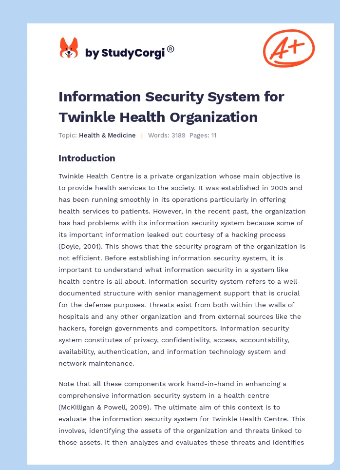 Information Security System for Twinkle Health Organization. Page 1