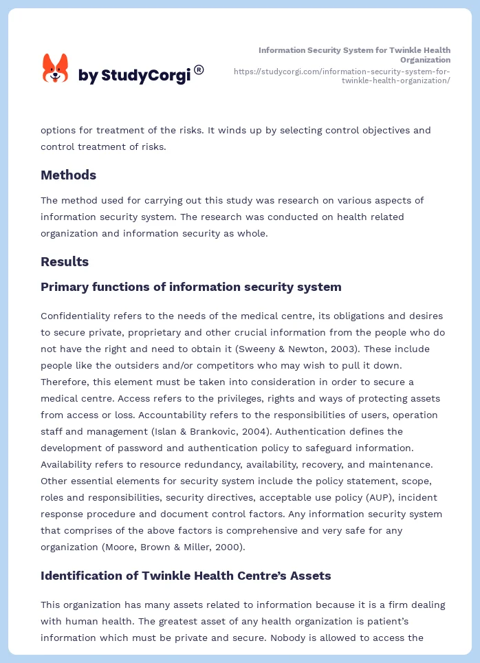 Information Security System for Twinkle Health Organization. Page 2