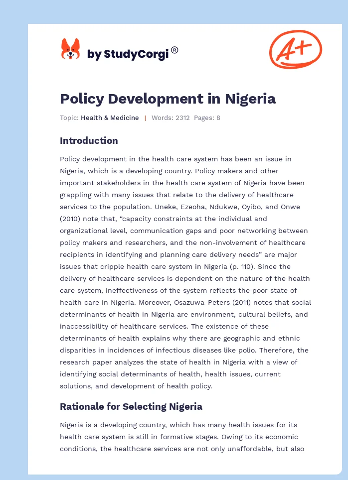 Policy Development in Nigeria. Page 1