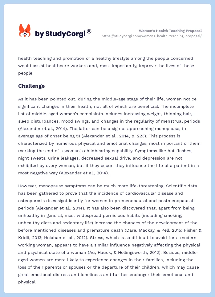 Women’s Health Teaching Proposal. Page 2