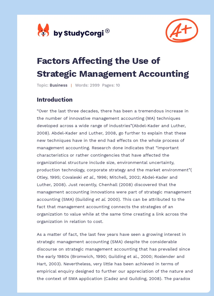 Strategic Management Accounting. Page 1