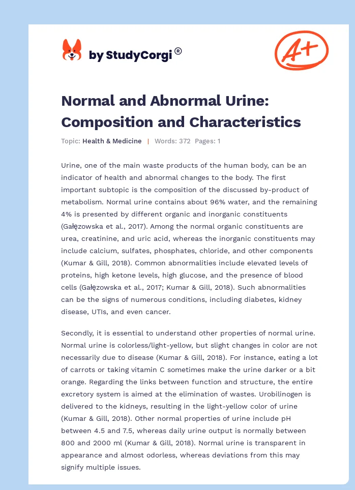 Normal and Abnormal Urine: Composition and Characteristics. Page 1