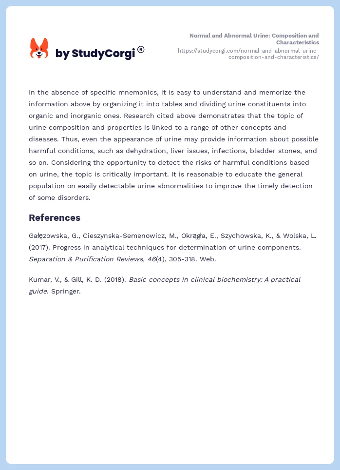 Normal and Abnormal Urine: Composition and Characteristics. Page 2