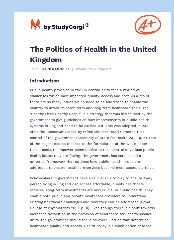 The Politics of Health in the United Kingdom. Page 1