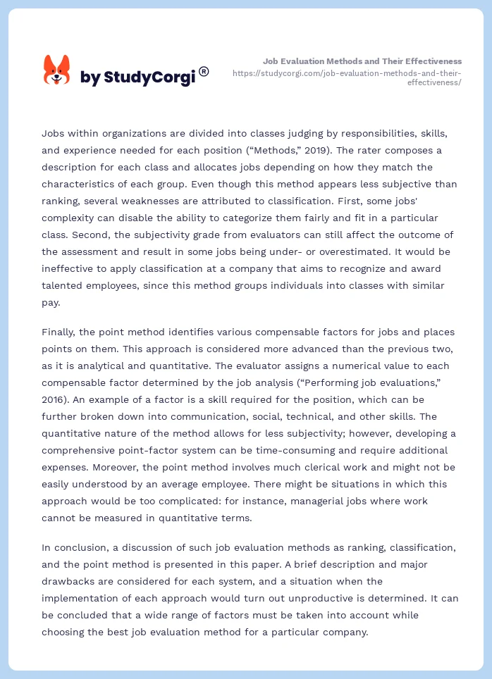 Job Evaluation Methods and Their Effectiveness. Page 2