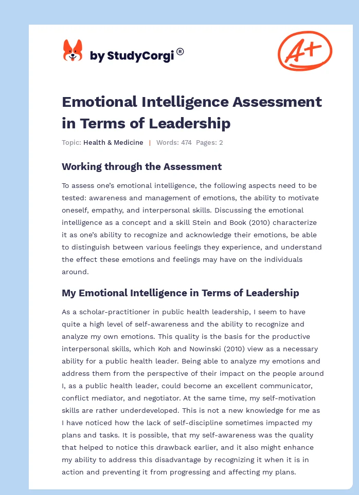 Emotional Intelligence Assessment in Terms of Leadership. Page 1