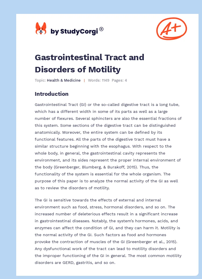 Gastrointestinal Tract and Disorders of Motility. Page 1