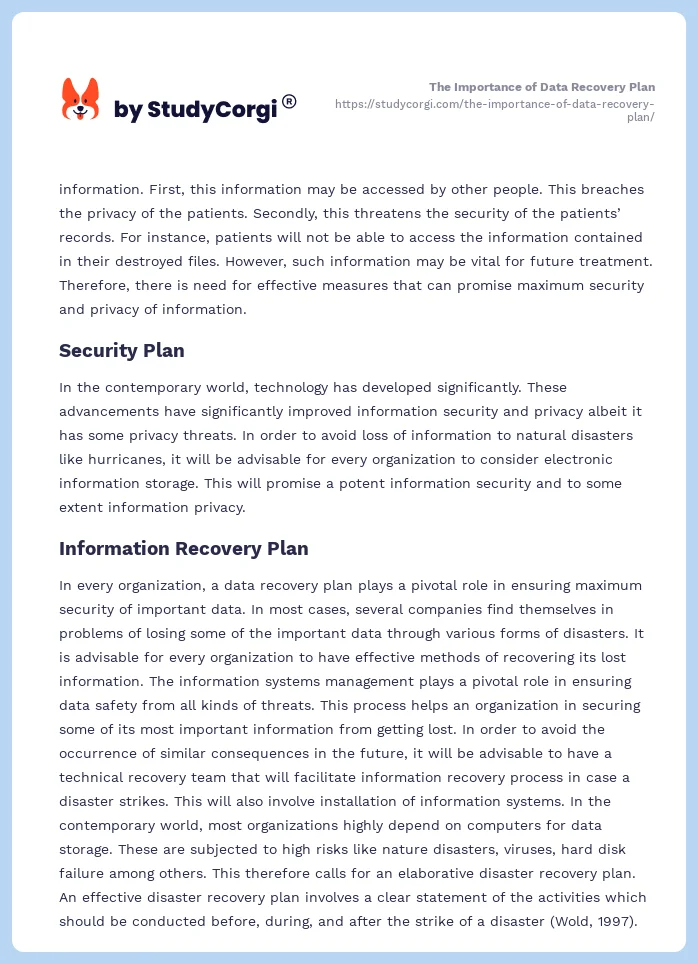 The Importance of Data Recovery Plan. Page 2