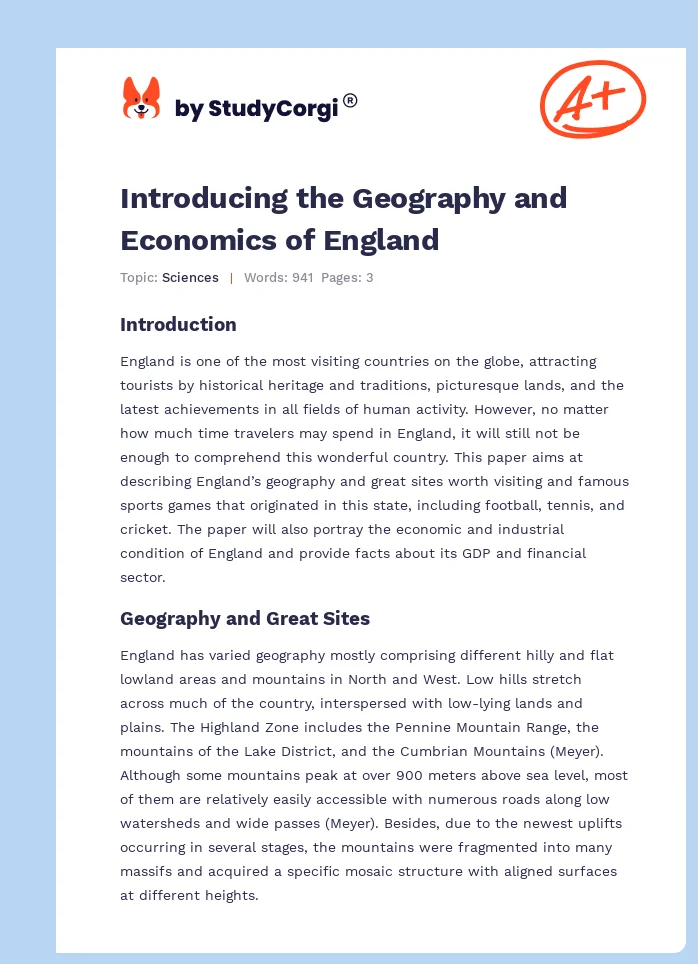 Introducing the Geography and Economics of England. Page 1