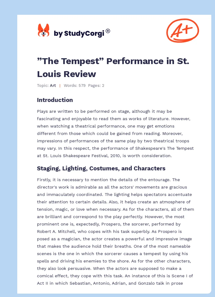 ”The Tempest” Performance in St. Louis Review. Page 1