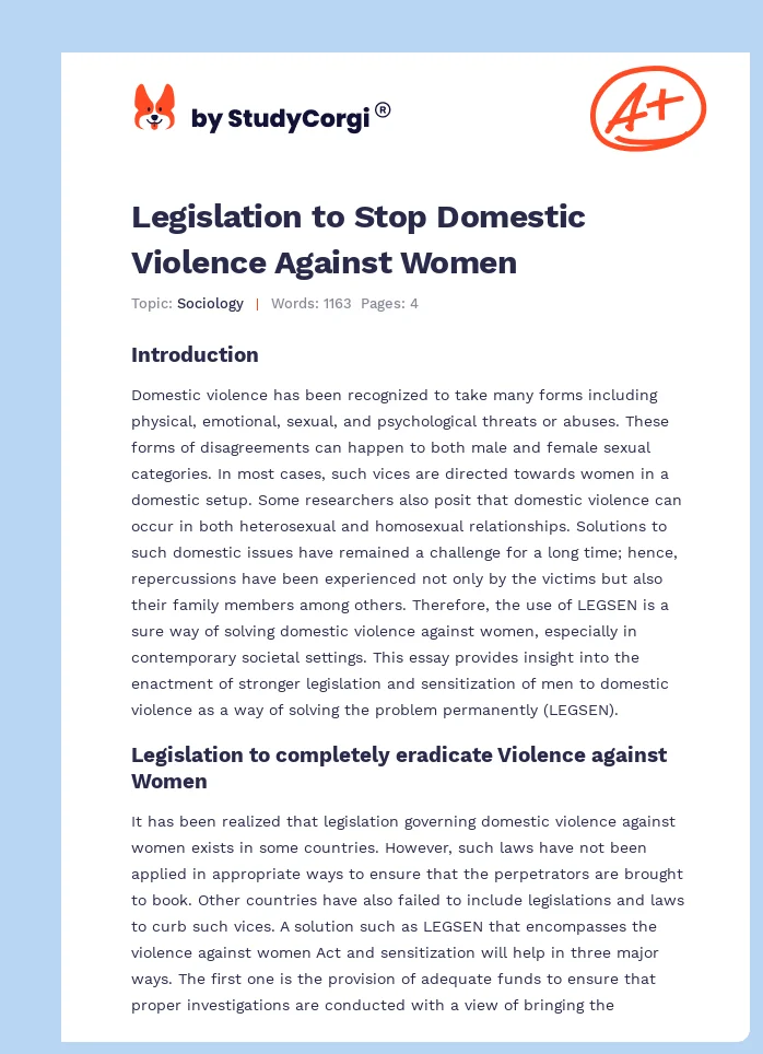 Domestic Violence Against Women. Page 1
