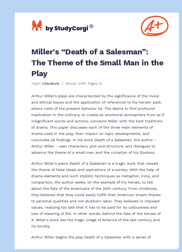 Miller's “Death of a Salesman”: The Theme of the Small Man in the Play. Page 1