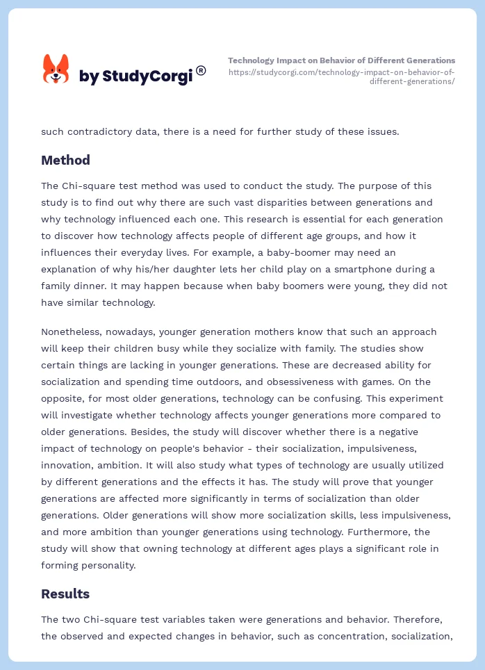 Technology Impact on Behavior of Different Generations. Page 2