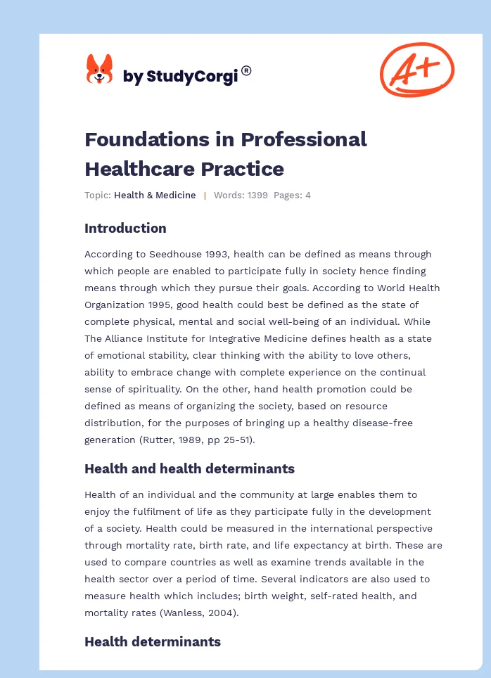 Foundations in Professional Healthcare Practice. Page 1