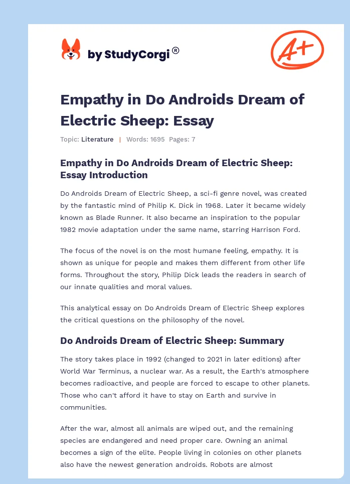Empathy in Do Androids Dream of Electric Sheep: Essay. Page 1