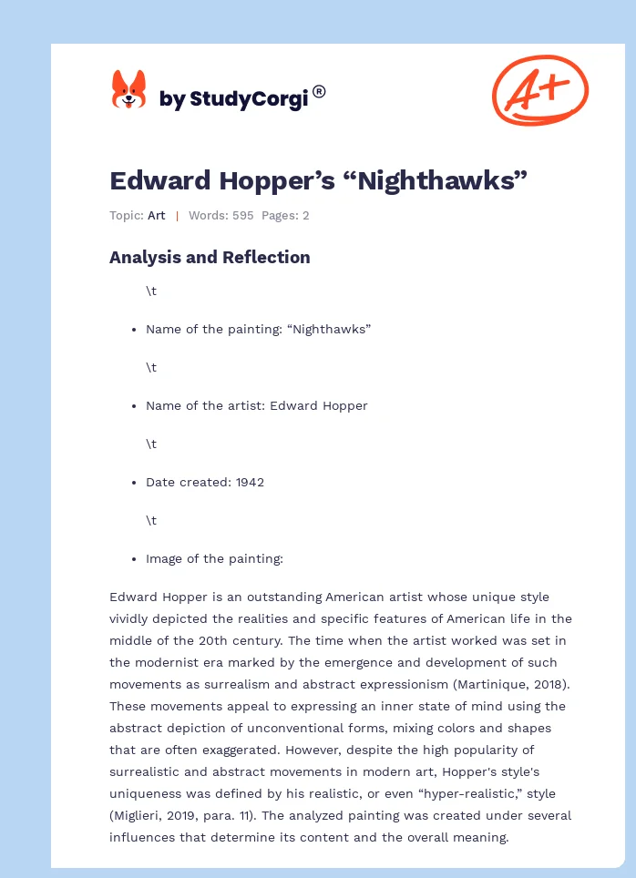 Edward Hopper’s “Nighthawks”. Page 1