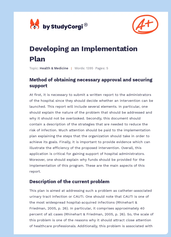 Developing an Implementation Plan. Page 1