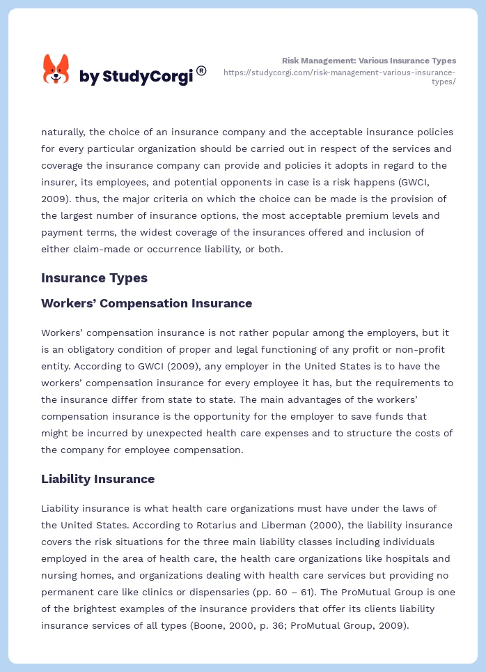Risk Management: Various Insurance Types. Page 2