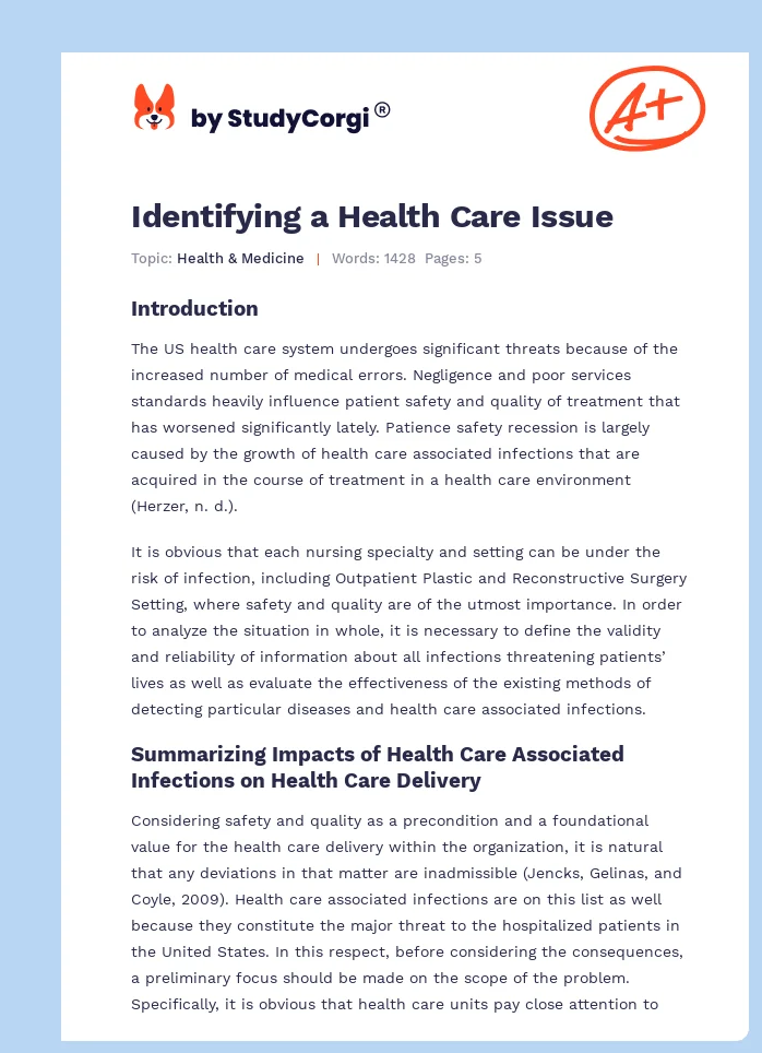 Identifying a Health Care Issue. Page 1