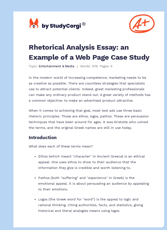 Rhetorical Analysis Essay: an Example of a Web Page Case Study. Page 1