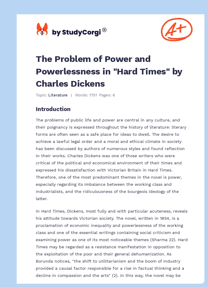The Problem of Power and Powerlessness in "Hard Times" by Charles Dickens. Page 1