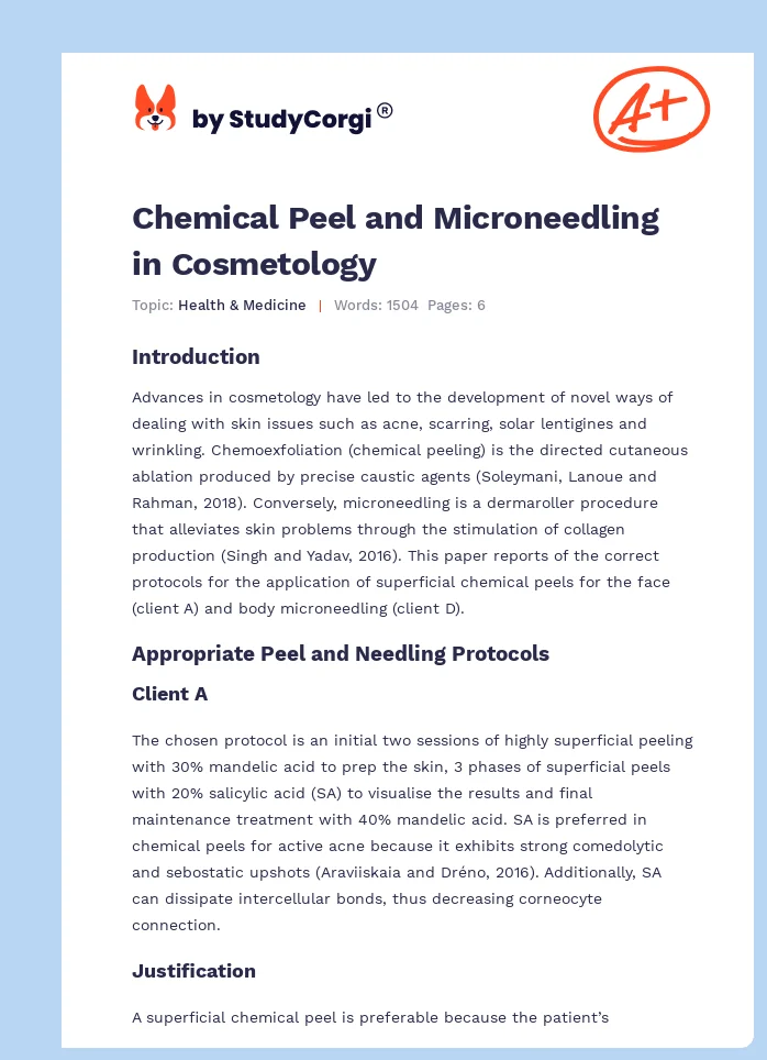 Chemical Peel and Microneedling in Cosmetology. Page 1