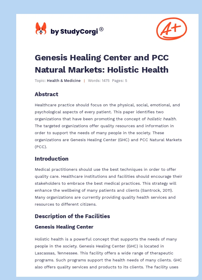 Genesis Healing Center and PCC Natural Markets: Holistic Health. Page 1
