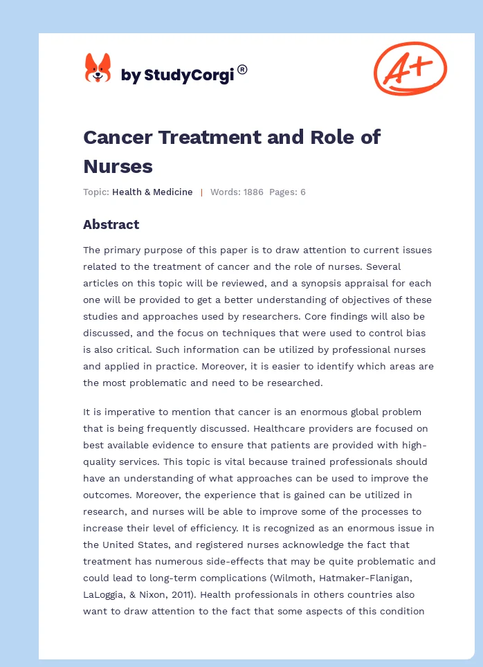 Cancer Treatment and Role of Nurses. Page 1