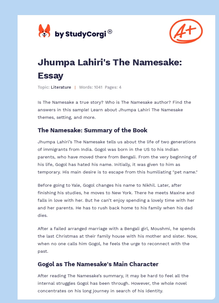 Jhumpa Lahiri's The Namesake: Essay. Page 1
