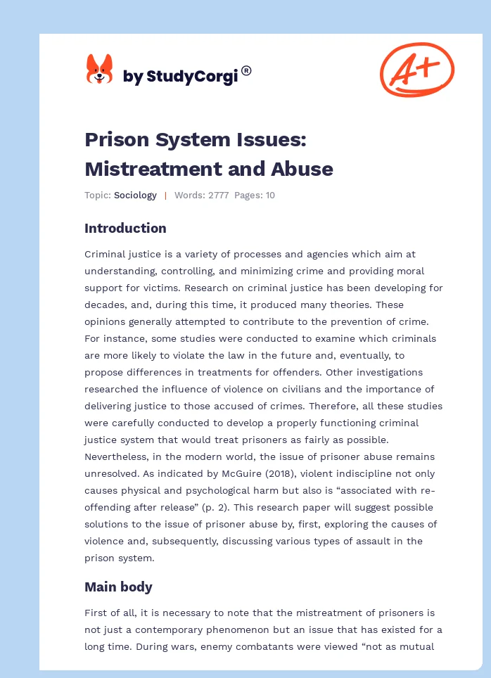 Prison System Issues: Mistreatment and Abuse. Page 1