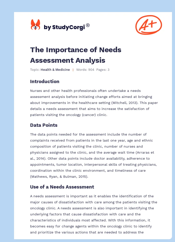 The Importance of Needs Assessment Analysis. Page 1