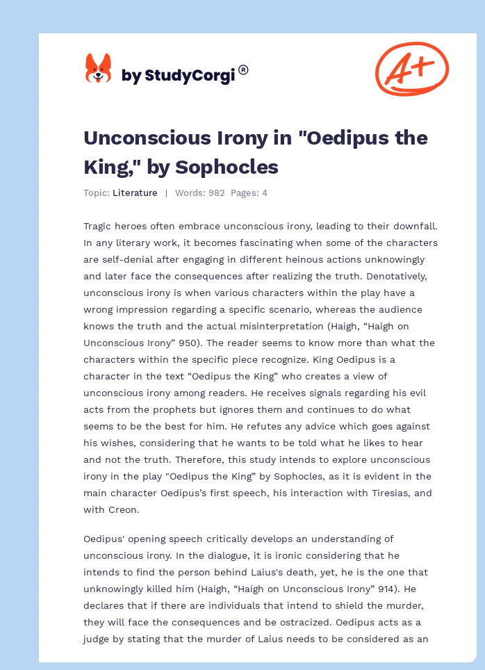 Unconscious Irony in "Oedipus the King," by Sophocles. Page 1