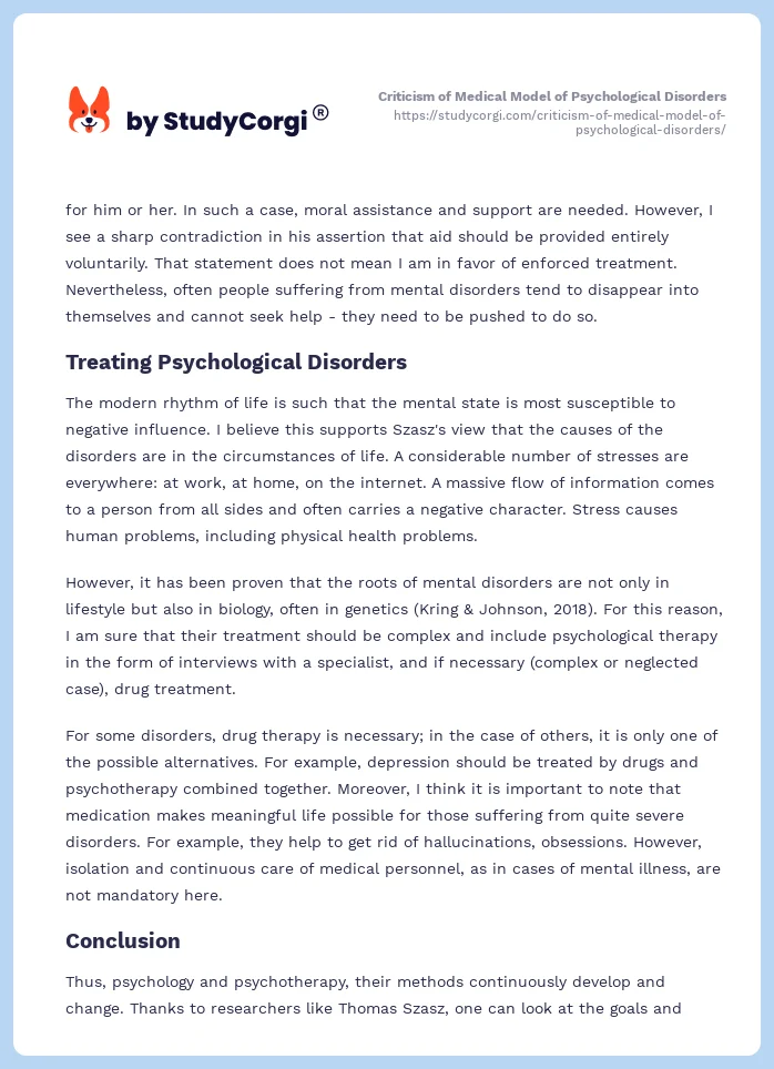Criticism of Medical Model of Psychological Disorders. Page 2