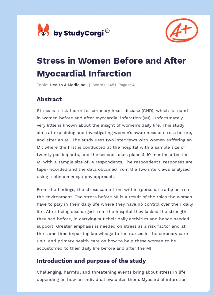 Stress in Women Before and After Myocardial Infarction. Page 1