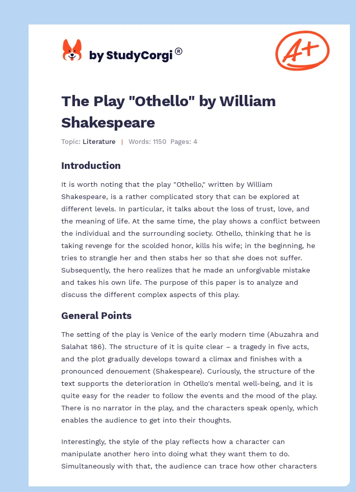 The Play "Othello" by William Shakespeare. Page 1