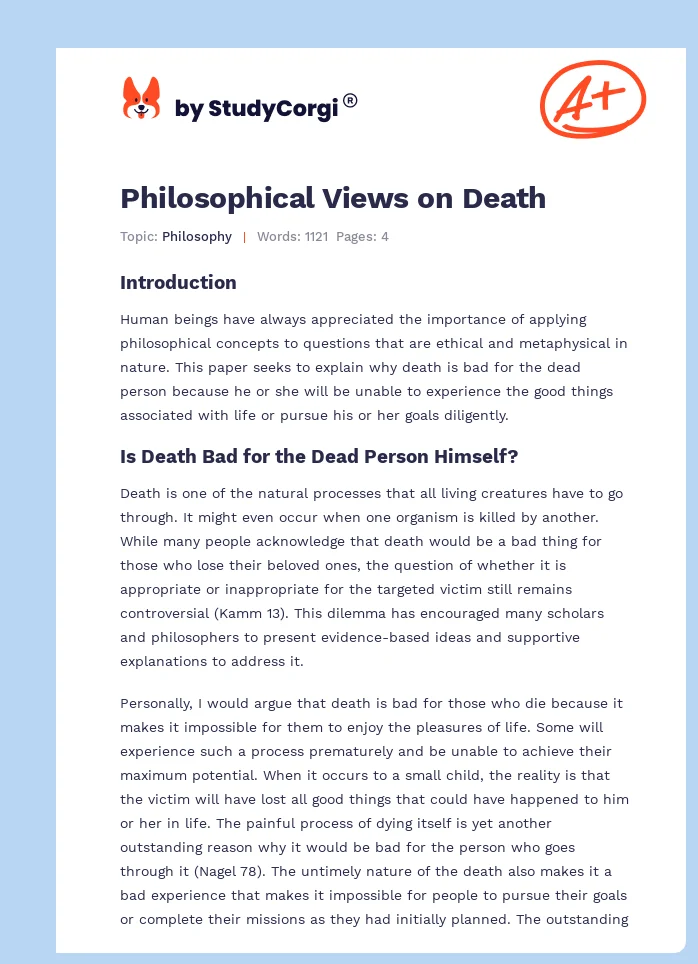 Philosophical Views on Death. Page 1