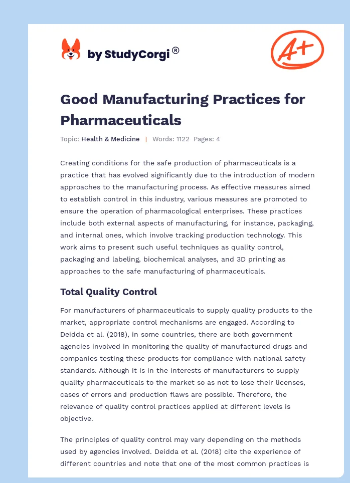 Good Manufacturing Practices for Pharmaceuticals. Page 1