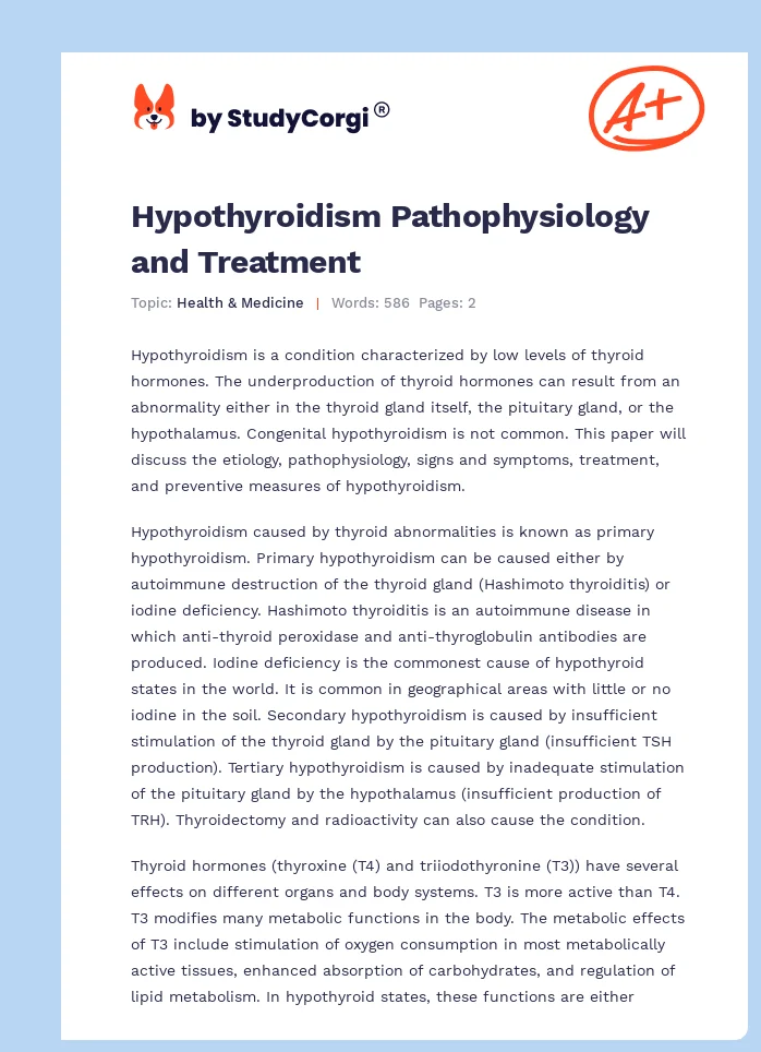 Hypothyroidism Pathophysiology and Treatment. Page 1